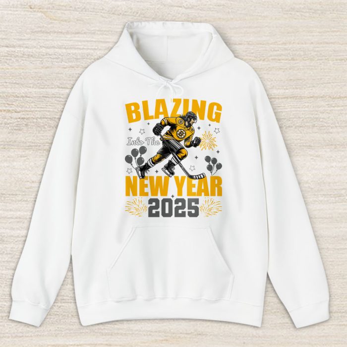 Boston Bruins Blazing Into The New Year NHL Gift For Fan Hello 2025 Unisex Hoodie TAH22334