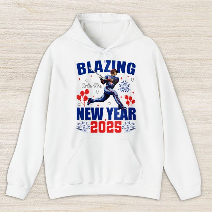 Chicago Cubs Blazing Into The New Year MLB Gift For Fan Hello 2025 Unisex Hoodie TAH22436