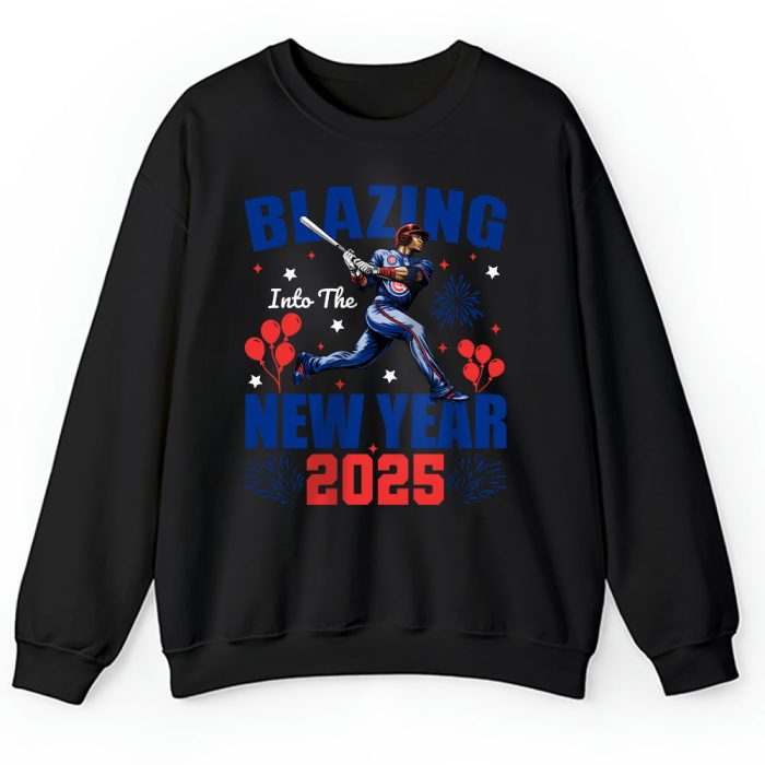 Chicago Cubs Blazing Into The New Year MLB Gift For Fan Hello 2025 Unisex Sweatshirt TAS22436