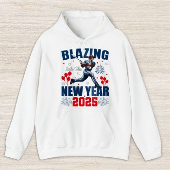 Cleveland Guardians Blazing Into The New Year MLB Gift For Fan Hello 2025 Unisex Hoodie TAH22500