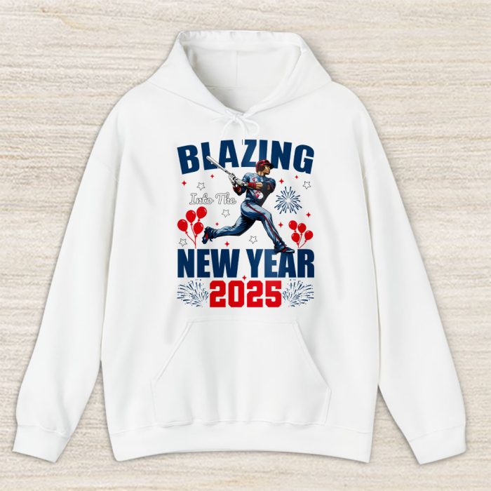 Cleveland Guardians Blazing Into The New Year MLB Gift For Fan Hello 2025 Unisex Hoodie TAH22500
