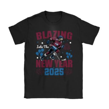 Colorado Avalanche Blazing Into The New Year NHL Gift For Fan Hello 2025 Unisex T-Shirt Cotton Tee TAT22511