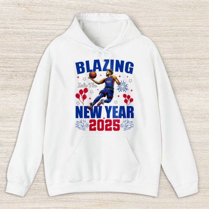 Detroit Pistons Blazing Into The New Year NBA Gift For Fan Hello 2025 Unisex Hoodie TAH22558