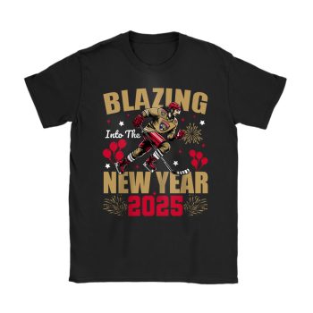 Florida Panthers Blazing Into The New Year NHL Gift For Fan Hello 2025 Unisex T-Shirt Cotton Tee TAT22594
