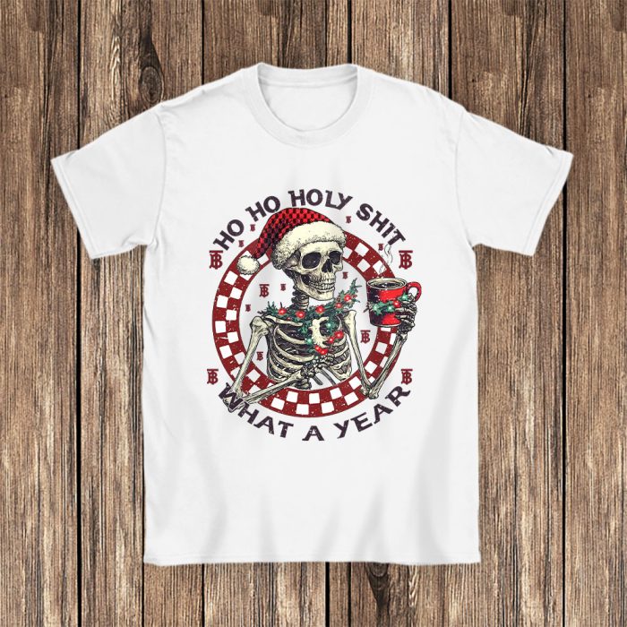 Ho Ho Holy Shit What A Year Christmas Burberry Unisex T-Shirt Cotton Tee TAT22090