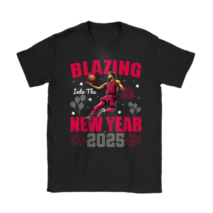 Houston Rockets Blazing Into The New Year NBA Gift For Fan Hello 2025 Unisex T-Shirt Cotton Tee TAT22632