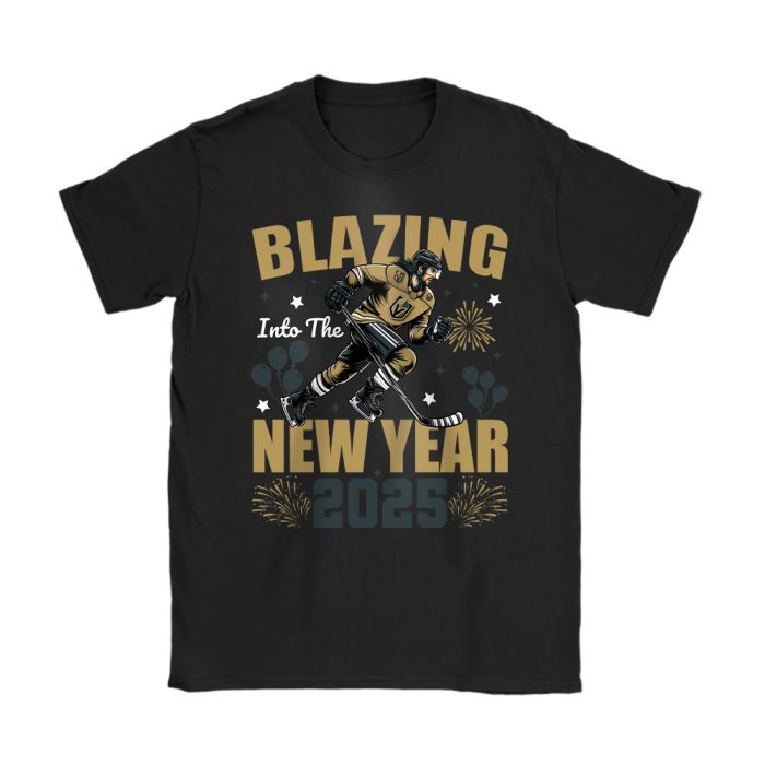 Las Vegas Golden Knights Blazing Into The New Year NHL Gift For Fan Hello 2025 Unisex T-Shirt Cotton Tee TAT22765