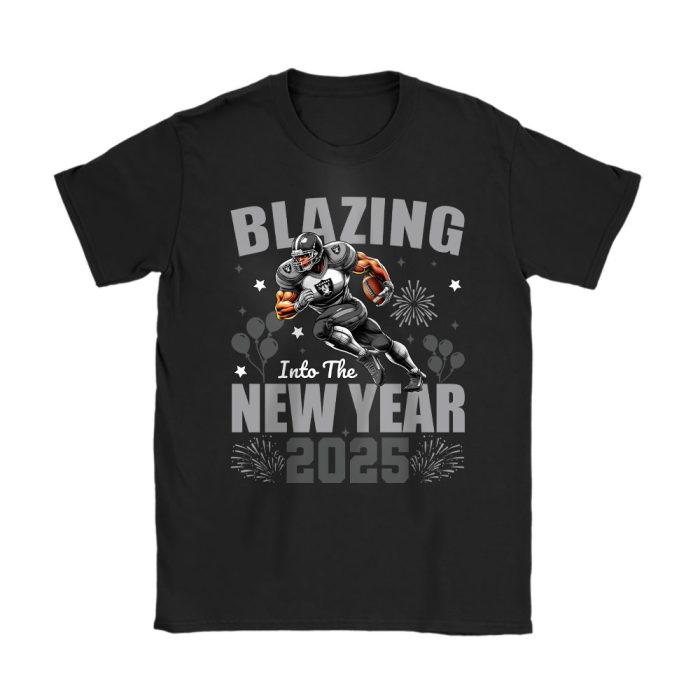 Las Vegas Raiders Blazing New Year NFL Gift For Fan Hello 2025 Unisex T-Shirt Cotton Tee TAT22760