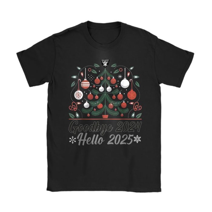 Las Vegas Raiders Happy New Year NFL Gift For Fan Goodbye 2024 Hello 2025 Unisex T-Shirt Cotton Tee TAT22749