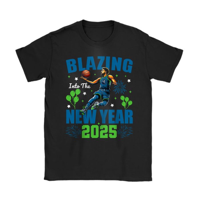 Minnesota Timberwolves Blazing Into The New Year NBA Gift For Fan Hello 2025 Unisex T-Shirt Cotton Tee TAT22830