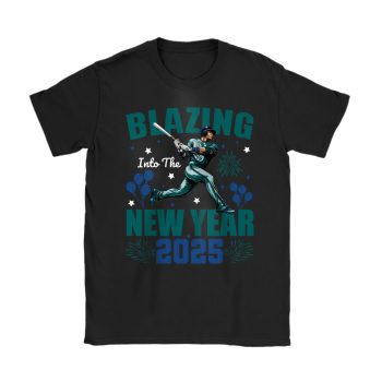 Seattle Mariners Blazing Into The New Year MLB Gift For Fan Hello 2025 Unisex T-Shirt Cotton Tee TAT23061
