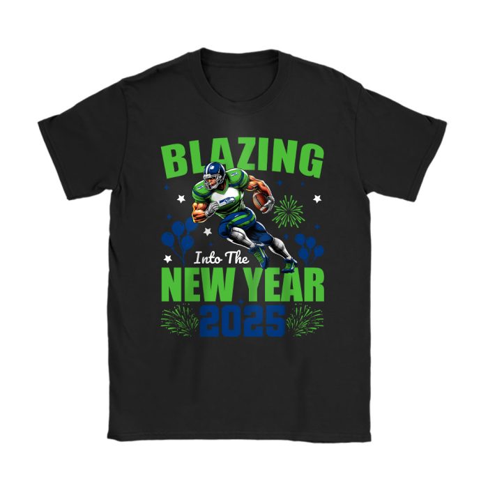 Seattle Seahawks Blazing New Year NFL Gift For Fan Hello 2025 Unisex T-Shirt Cotton Tee TAT23055