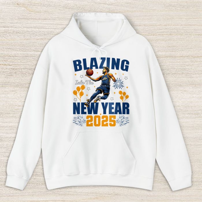 Utah Jazz Blazing Into The New Year NBA Gift For Fan Hello 2025 Unisex Hoodie TAH23168